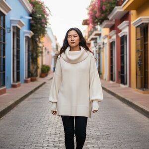 Anthropologie‎ Cream Cowl Neck Sweater